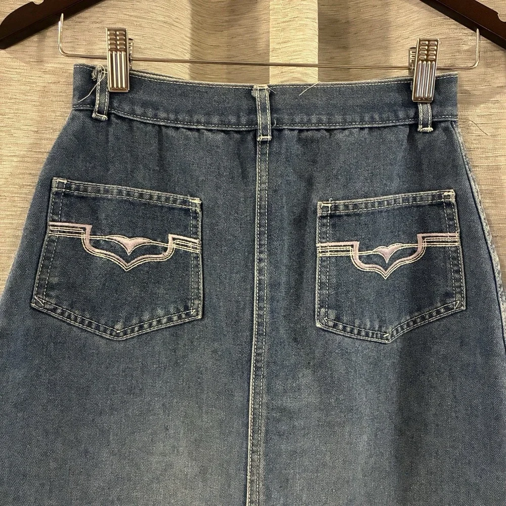 Vintage Wear Me‎ Denim Skirt Embroidered Youth Size 14 Y2K